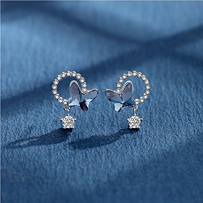 Enchanted Blue Crystal Butterfly Earrings